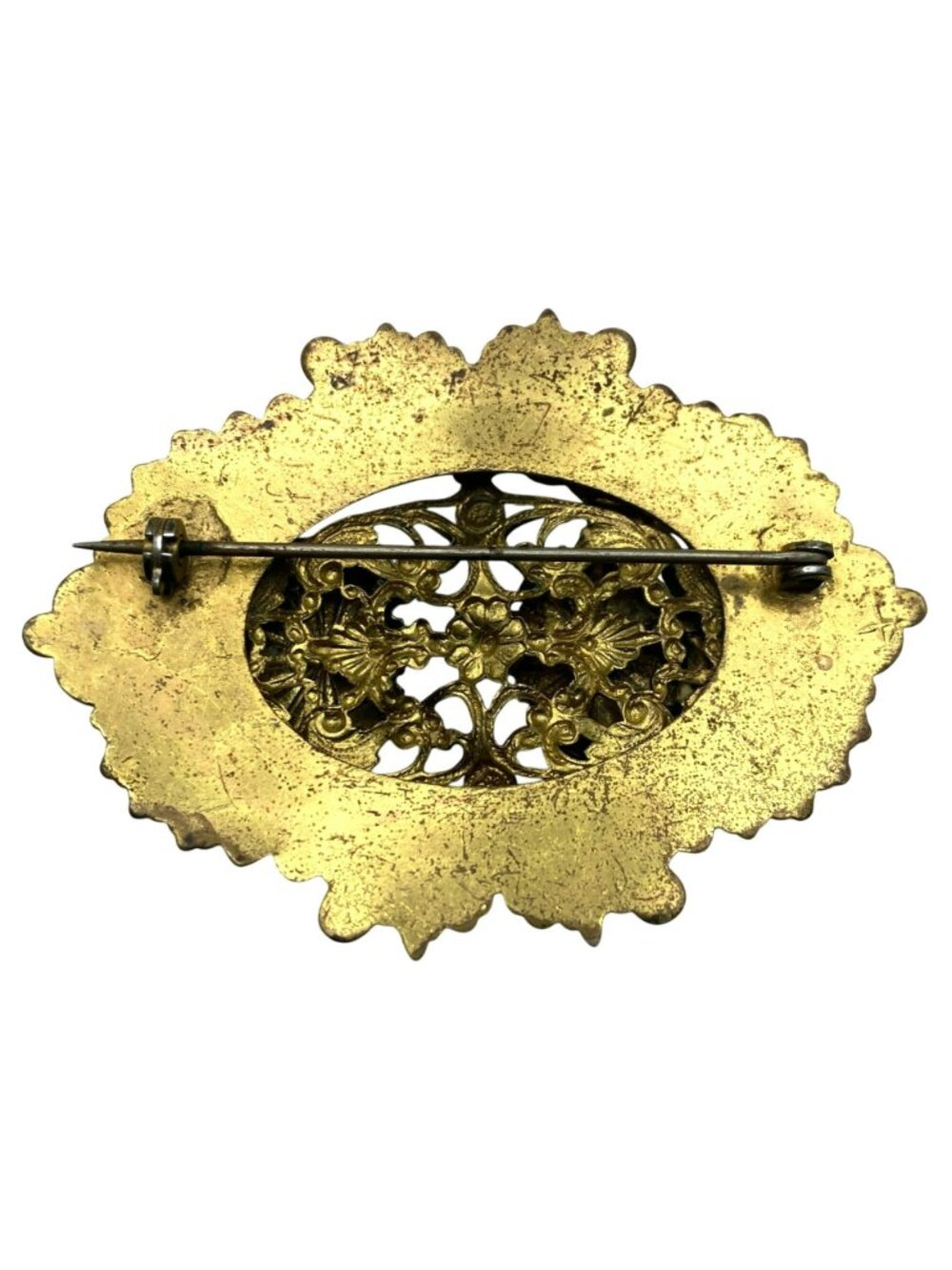 Victorian Brass Sash Brooch Pin LARGE Art Nouveau Floral Flowers MARKED! - Picture 5 of 8